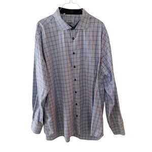 Oscar of Sweden Men’s Blue Check Non Iron Button Up Dress Shirt Size XL
